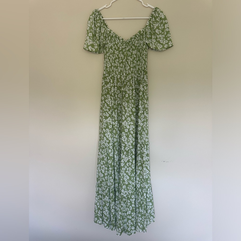 Green and white floral maxi dress